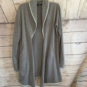 Yak n Yeti Open Front Gray Long Women's Pocket Cardigan Sweater Size L/XL